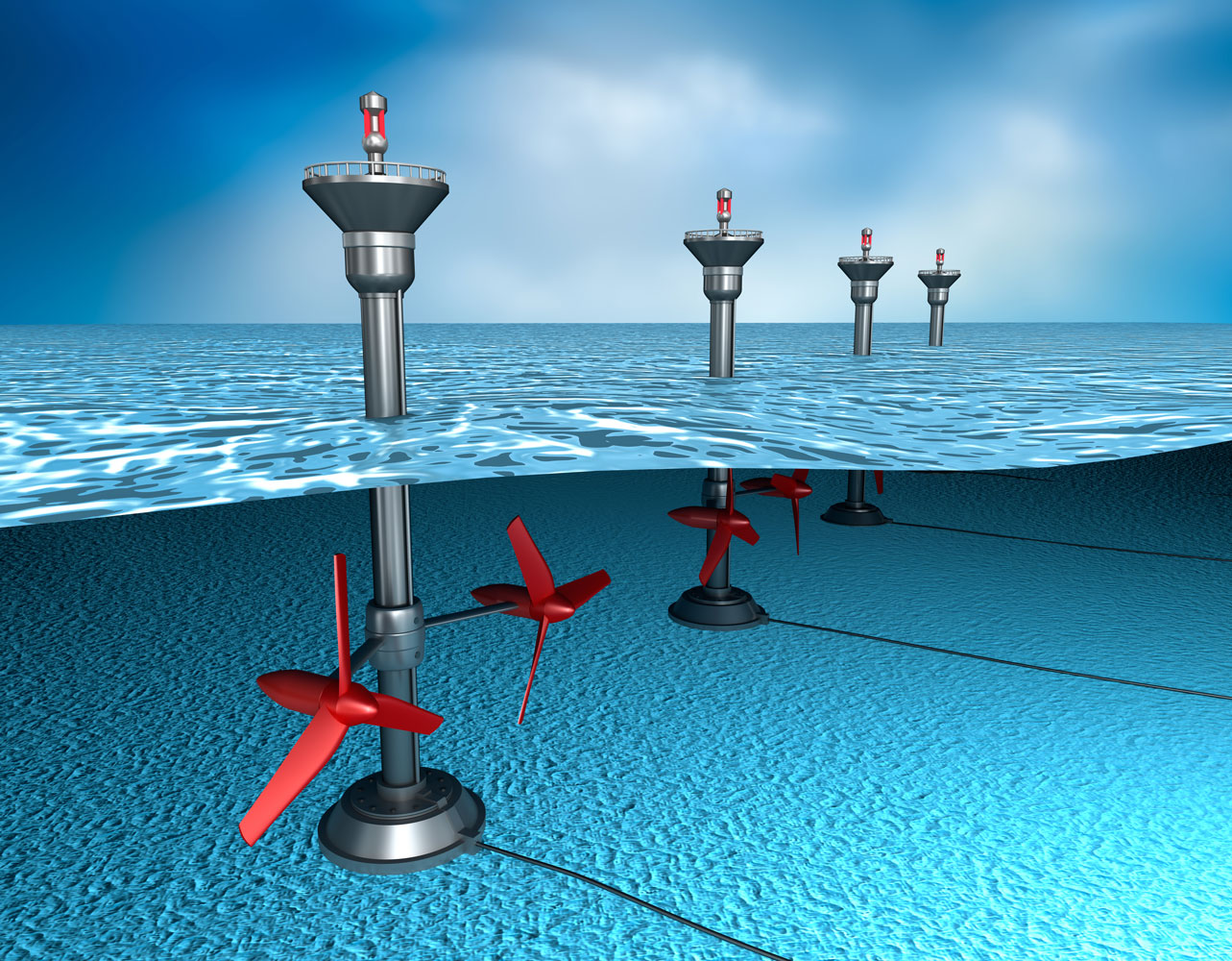 Diagram of turbines in the sea