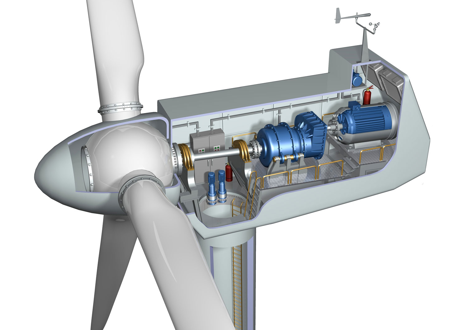 The inside of a wind turbine gearbox diagram 